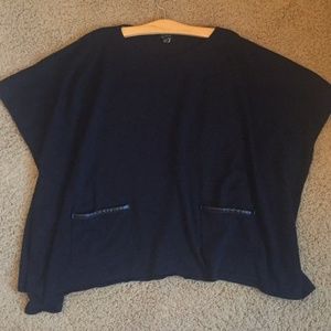 Black Poncho with Faux Leather Detail